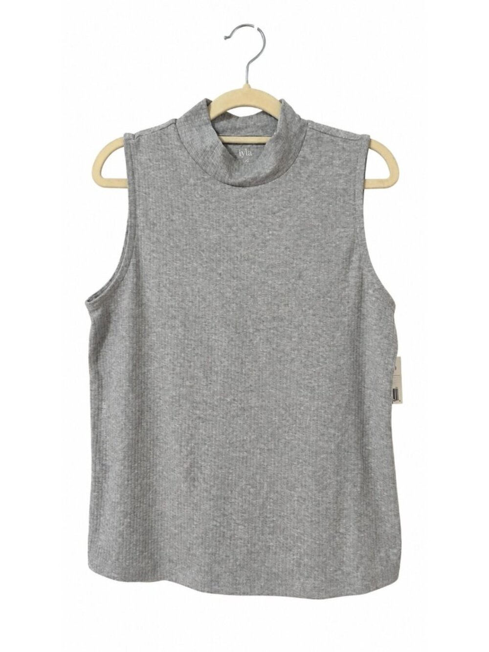 IYLA Women’s Mock Neck Ribbed Sleeveless Top Gray L NWT Stretch Layering Tank